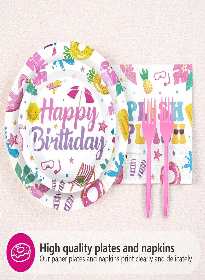 Grencian 96Pcs Pool Party Decorations Pink Flamingo Pool Plates and Napkins Tableware Sets Summer Splish Splash Birthday Decorations for Boys Girls Baby Shower Beach Party Supplies Serves 24 - Image 3